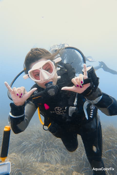 Foto Diving Chia: Doppio shaka subacqueo. Linguaggio dei sub: tutto va alla grande.